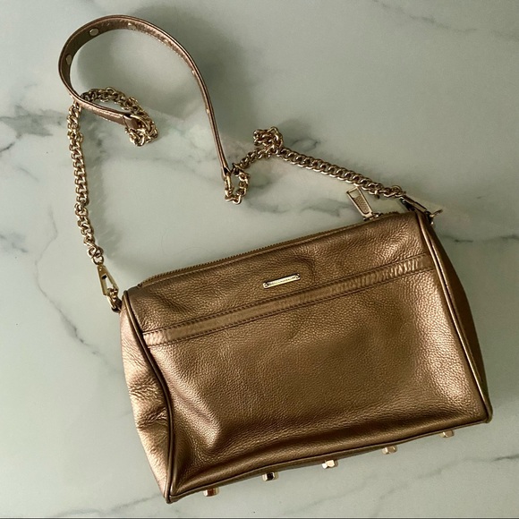 Rebecca Minkoff gold metallic leather with gold chain Daddy MAC purse EUC - Picture 2 of 15